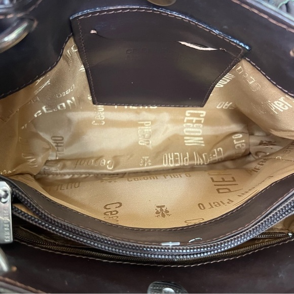 Cecconi Piero Ostritch Leather Made in Italy Olive and Brown Shoulder Bag VTG - Picture 7 of 14